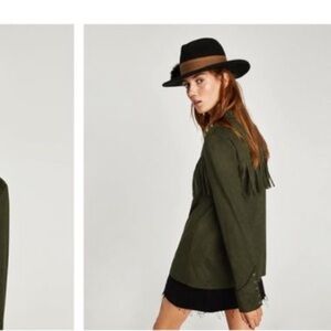 Zara Faux Suede Green Fringe Button Down Lightweight Jacket Shirt sz XS